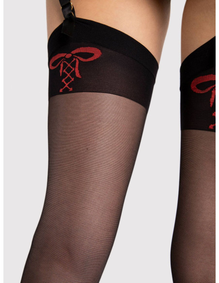 Red bow 20den Fiore striped stockings