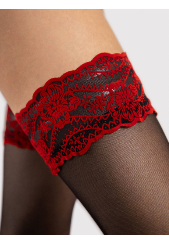 Fiore NOCTURNE red cuff stay-up stockings