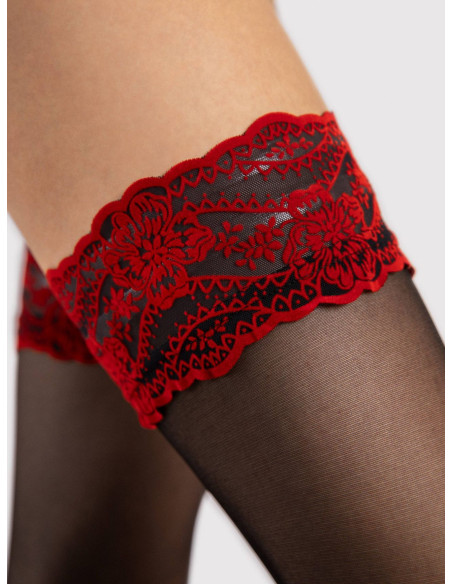 Fiore NOCTURNE red cuff stay-up stockings