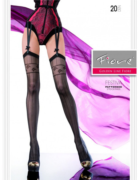 Patterned stockings for a belt Fiore Festiva 20 DEN