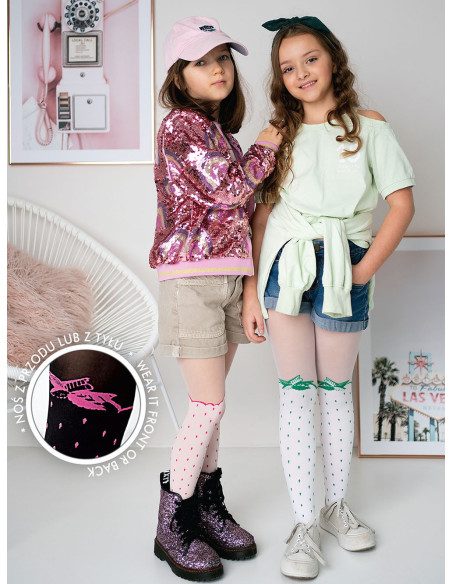 Tights imitating knee socks for children in polka dots