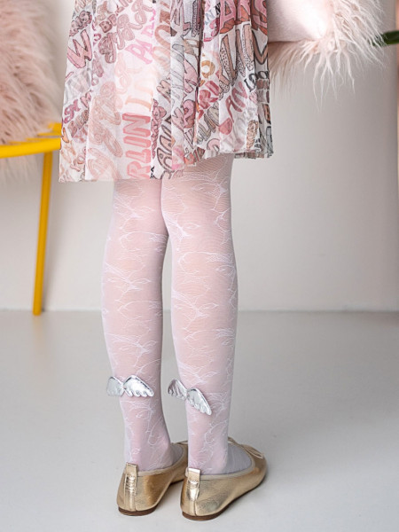 Patterned white children's tights with wings