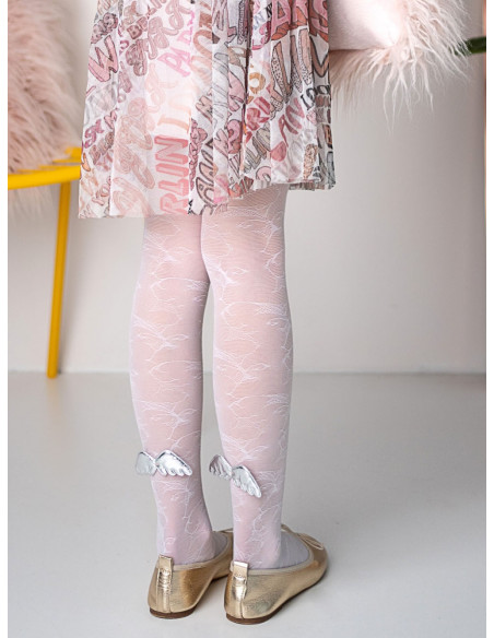 Patterned white children's tights with wings