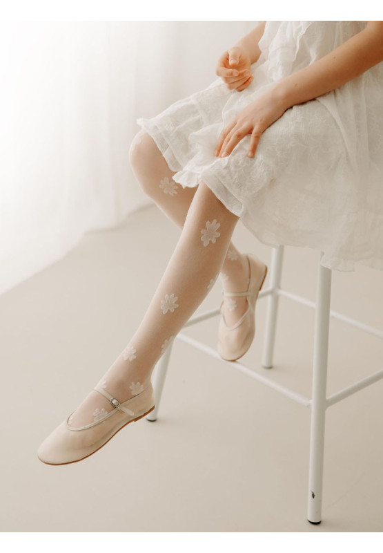 Girls' communion tights with flowers