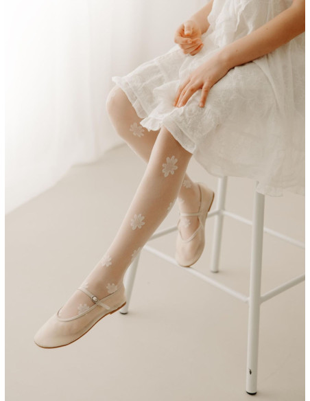 Girls' communion tights with flowers