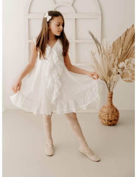 Girls' communion tights with flowers