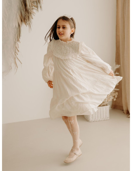 Children's communion tights with white bows